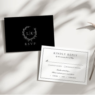 Monogram Crest Black White RSVP Wedding Enclosure Card