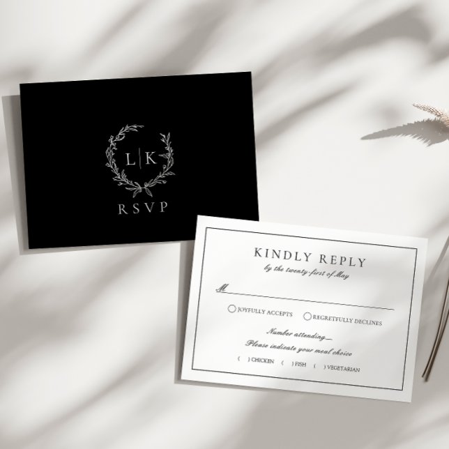 Monogram Crest Black White RSVP Wedding Enclosure Card (Creator Uploaded)