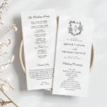 Monogram Crest Black | White Wedding Program Card<br><div class="desc">Elegant floral crest black and white monogram wedding program.</div>