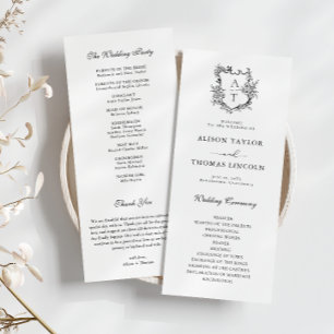 Monogram Crest Black   White Wedding Program Card