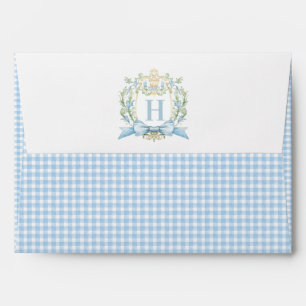 Monogram Crest Blue Gingham  Envelope