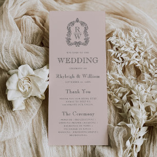 Monogram Crest Blush Pink Wedding Program