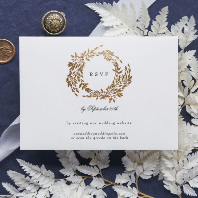 Monogram Crest Classic Elegant Wedding QR CODE RSVP Card (Creator Uploaded)