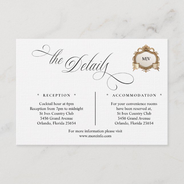 Monogram Crest Details Enclosure Card (Front)
