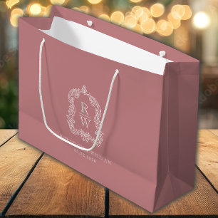 Monogram Crest Dusty Rose Wedding Large Gift Bag