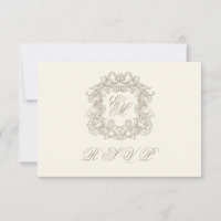 Monogram Crest Elegant Ivory Menu Wedding