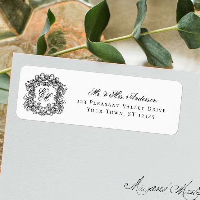 Monogram Crest Elegant Wedding Return Address Return Address Label (Creator Uploaded)