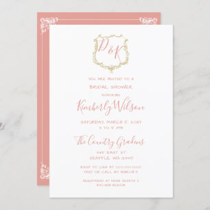 Monogram Crest Gold Blush Bridal Shower Invitation