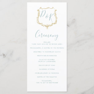 Monogram Crest Gold Dusty blue Wedding programs