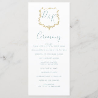 Monogram Crest Gold Dusty blue Wedding programs