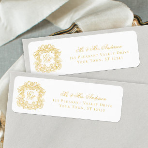 Monogram Crest Gold Wedding Return Address Label