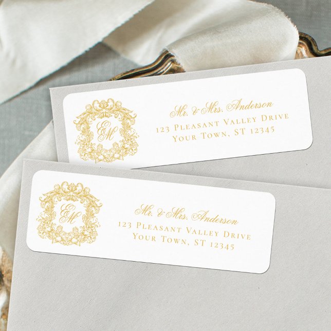 Monogram Crest Gold Wedding Return Address Label (Creator Uploaded)