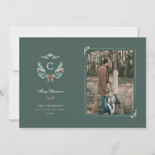 Monogram Crest Holiday Photo Card (Front)