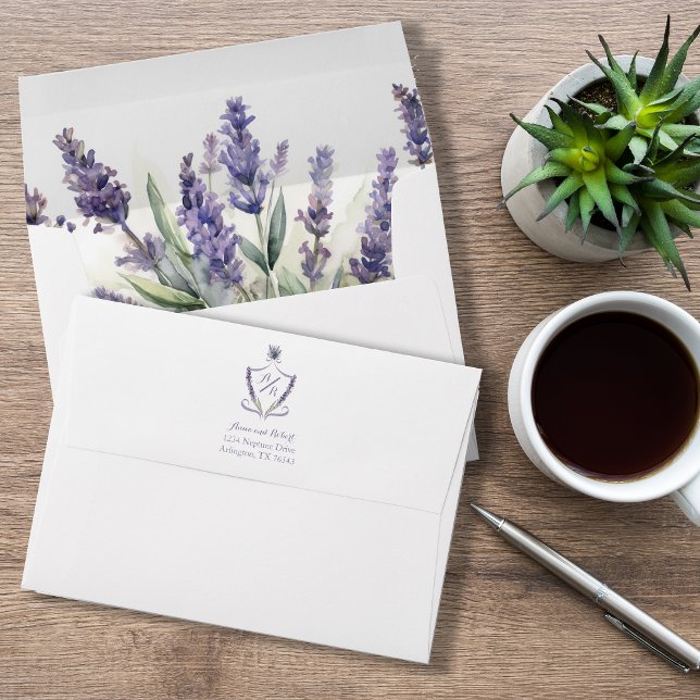 Monogram Crest Lavender Elegant Wedding Envelope (Creator Uploaded)