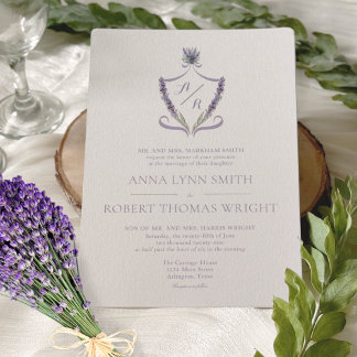 Monogram Crest Lavender Elegant Wedding Invitation