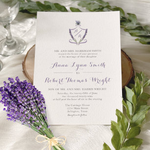 Monogram Crest Lavender Wedding Invitation