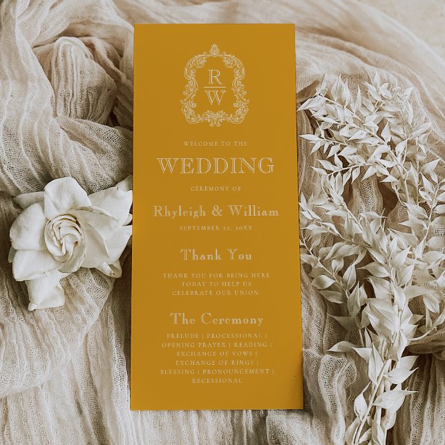 Monogram Crest Marigold Yellow Wedding Program (Creator Uploaded)