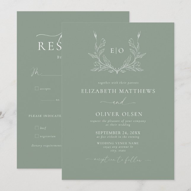 Monogram Crest | Modern Minimalist Wedding Invitation (Front/Back)