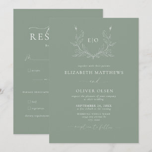 Monogram Crest   Modern Minimalist Wedding Invitation
