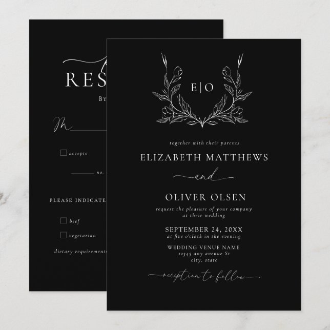 Monogram Crest | Modern Minimalist Wedding Invitation (Front/Back)