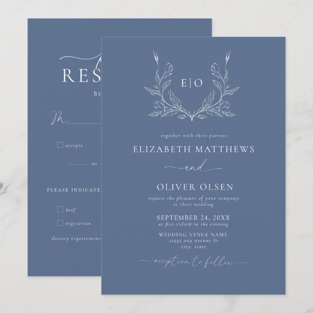 Monogram Crest | Modern Minimalist Wedding Invitation (Front/Back)