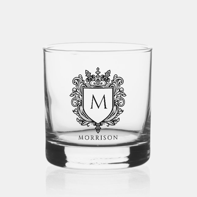 Monogram Crest Printed Whiskey Glass (Front)