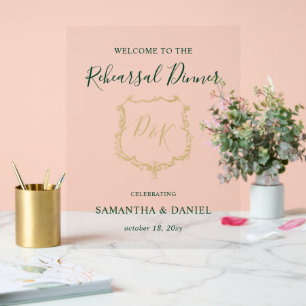 Monogram Crest Rehearsal Dinner Welcome Sign