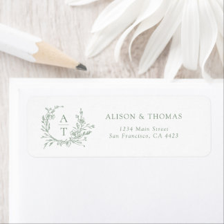 Monogram Crest Sage Green Return Address Label