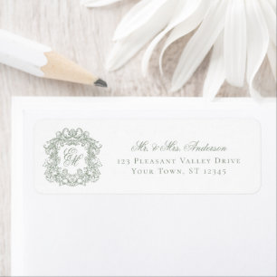 Monogram Crest Sage Green Wedding Return Address Return Address Label