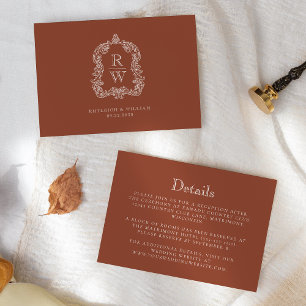 Monogram Crest Terracotta Wedding Details Enclosure Card