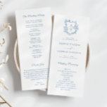Monogram Crest Vibrant Blue Wedding Program Card<br><div class="desc">Elegant floral crest vibrant blue monogram wedding program.</div>