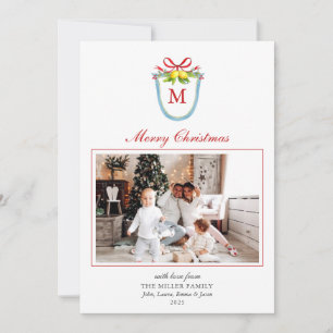 Monogram crest with Lemons Christmas Photo Holiday Card