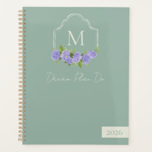 Monogram Crest with Watercolor Purple Hydrangea Planner