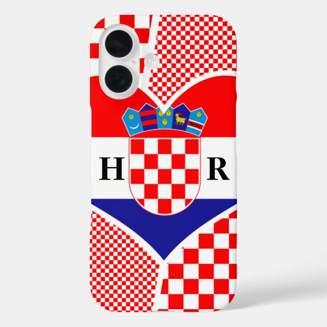 Monogram Croatia Flag Heart Checkers Case-Mate iPhone Case (Back)