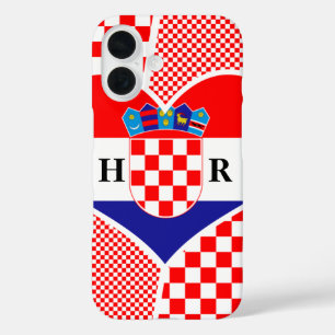 Monogram Croatian Flag Heart Collage with Checkers iPhone 16 Case