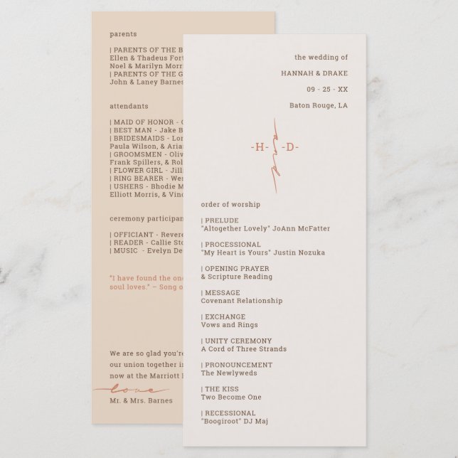 Monogram Cross Christian Wedding Ceremony Program (Front/Back)
