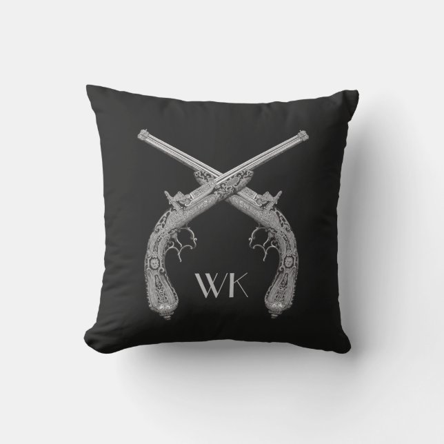 Monogram Crossed Pistols Black Cushion (Front)