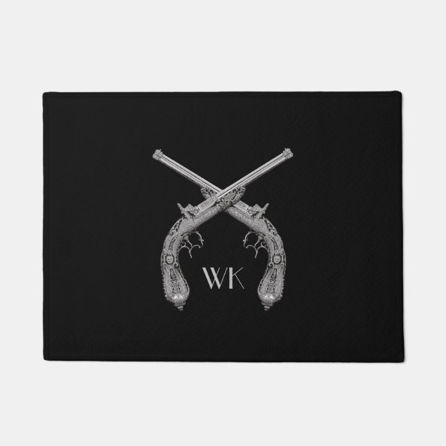 Monogram Crossed Pistols Black Doormat (Front)
