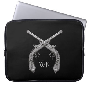 Monogram Crossed Pistols Black Laptop Sleeve