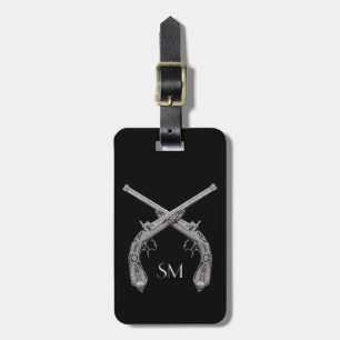 Monogram Crossed Pistols Black Luggage Tag