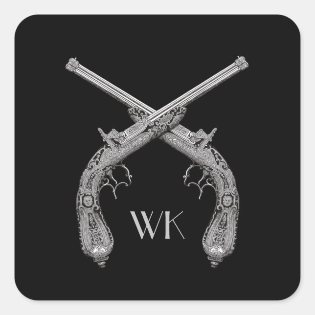 Monogram Crossed Pistols Black Square Sticker (Front)