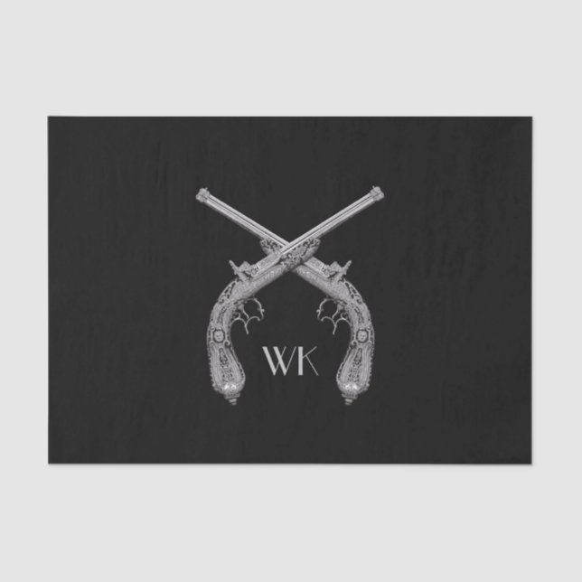Monogram Crossed Pistols Black Tissue Paper (Front)