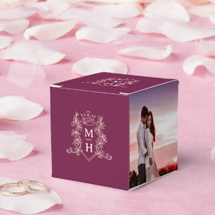 Monogram crown burgundy red peach photo wedding favour box