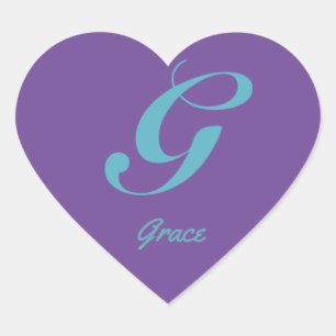 Monogram Cursive Letter G Blue Purple calligraphy Heart Sticker