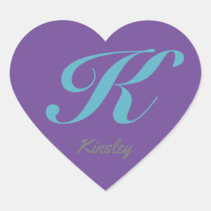 Monogram Cursive Letter K Blue Purple calligraphy Heart Sticker