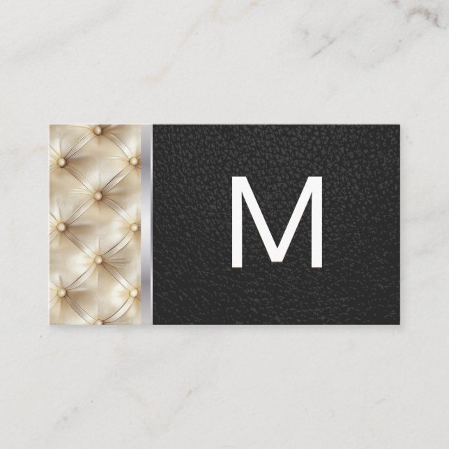 Monogram | Cushion Tufted Material | Black Leather Business Card (Front)