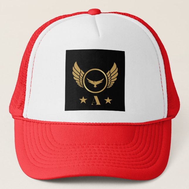 Monogram Custom A Letter with Elegant Eagle Wings  Trucker Hat (Front)