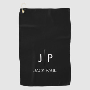 Monogram custom black white stylish modern classic golf towel