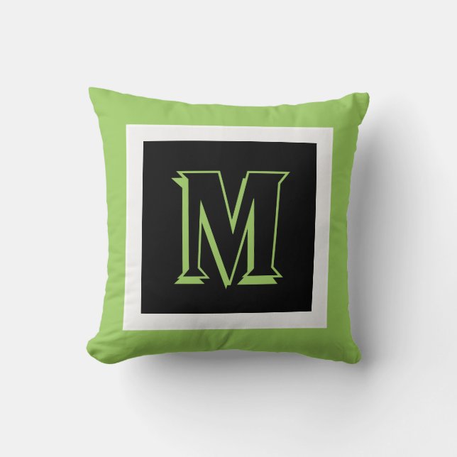 monogram custom  bold black and green decor cushion (Front)