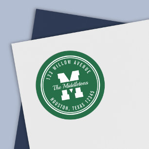 Monogram Custom Colour Varsity Style Return Addres Classic Round Sticker